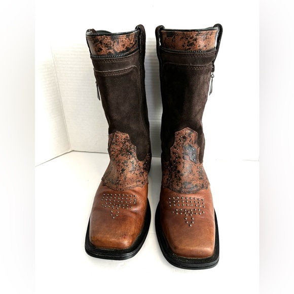 ARIAT RODEO BABY WESTERN SQURE TOE EMBOSSED STUDDED ZIP CLOSURE BOOTS SZ 10 - Picture 12 of 14
